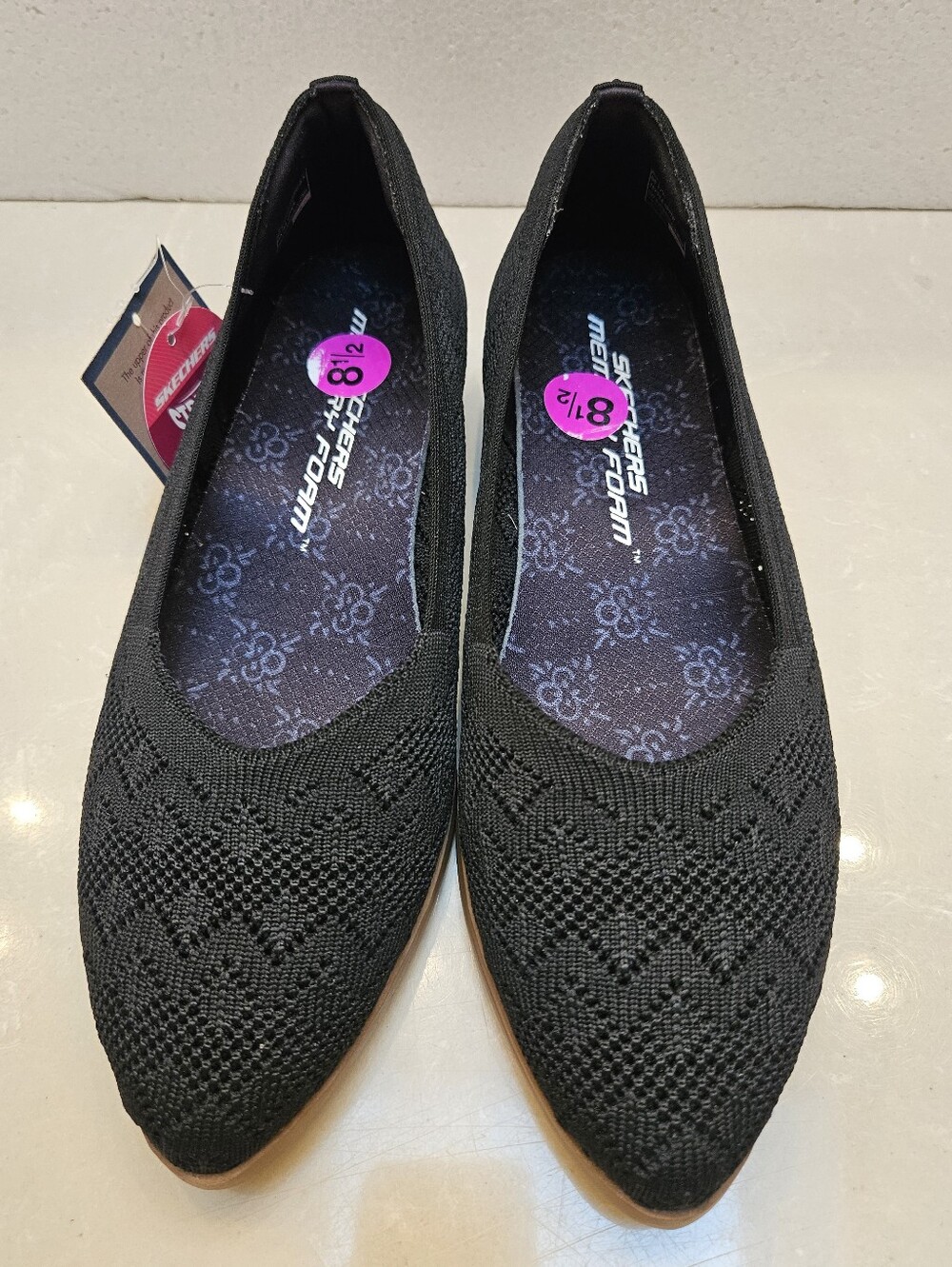 Skechers Cleo Point Knit Pointed Toe Flats Womens 8.5 Black Memory Foam NWT